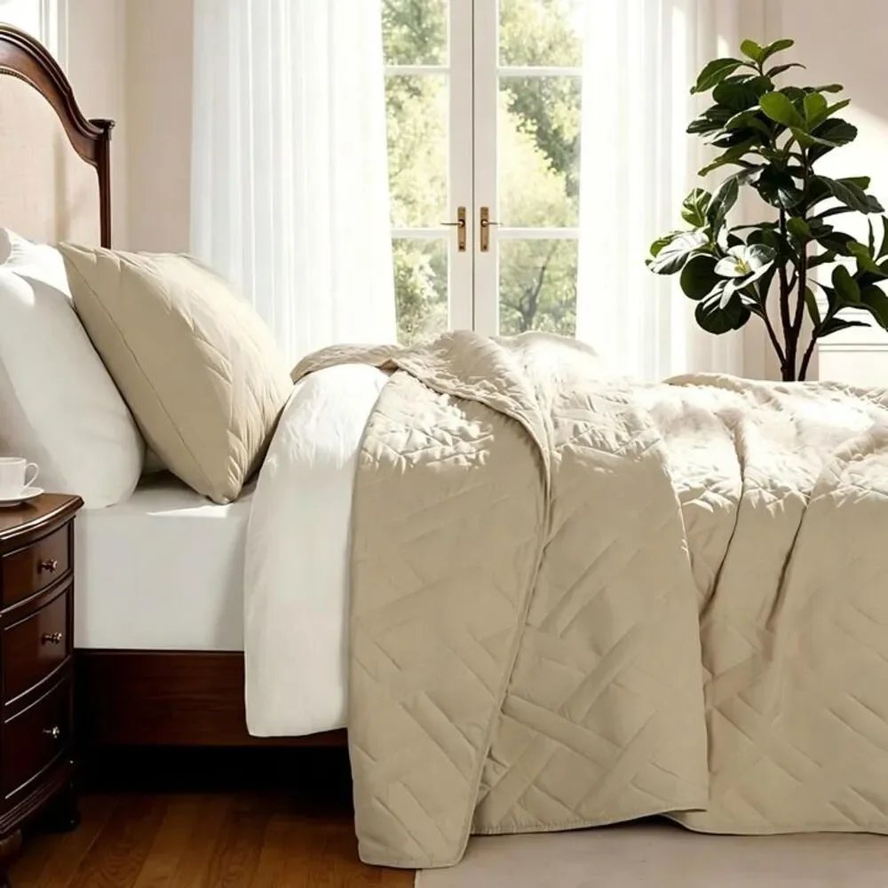Queen Quilt Set, All Seasons with 1 Quilt 2 Pillow Shams (Camel,Queen)